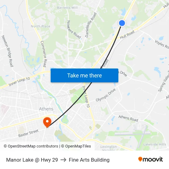 Manor Lake @ Hwy 29 to Fine Arts Building map