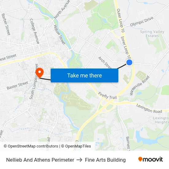 Nellieb And Athens Perimeter to Fine Arts Building map