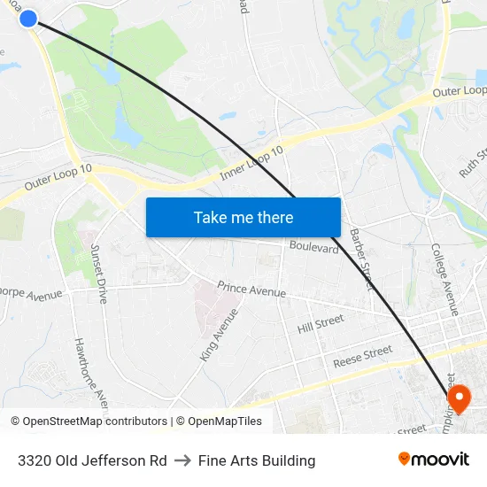 3320 Old Jefferson Rd to Fine Arts Building map