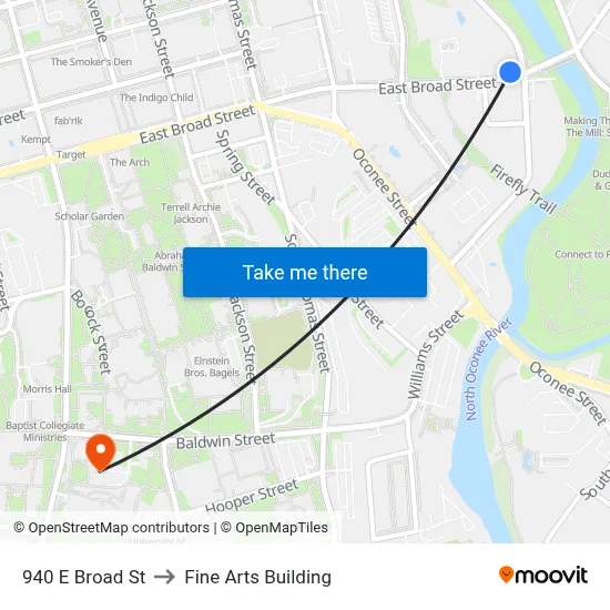 940 E Broad St to Fine Arts Building map