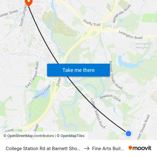 College Station Rd at Barnett Shoals Rd to Fine Arts Building map