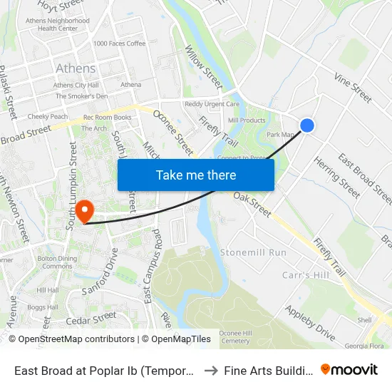 East Broad at Poplar Ib (Temporary) to Fine Arts Building map