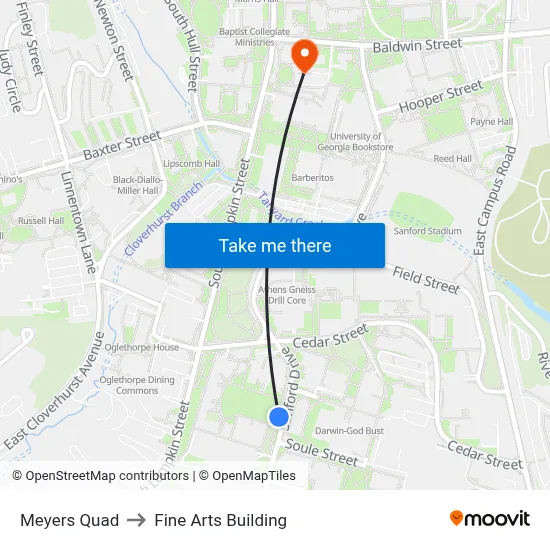 Meyers Quad to Fine Arts Building map