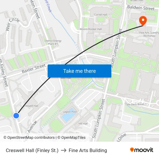 Creswell Hall (Finley St.) to Fine Arts Building map