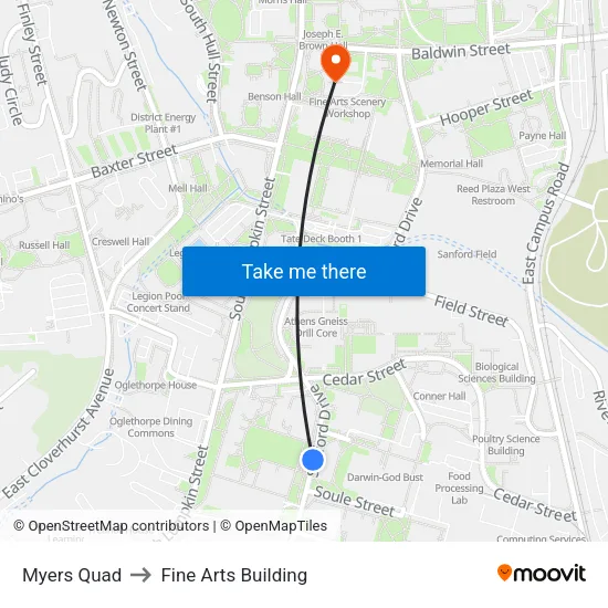 Myers Quad to Fine Arts Building map