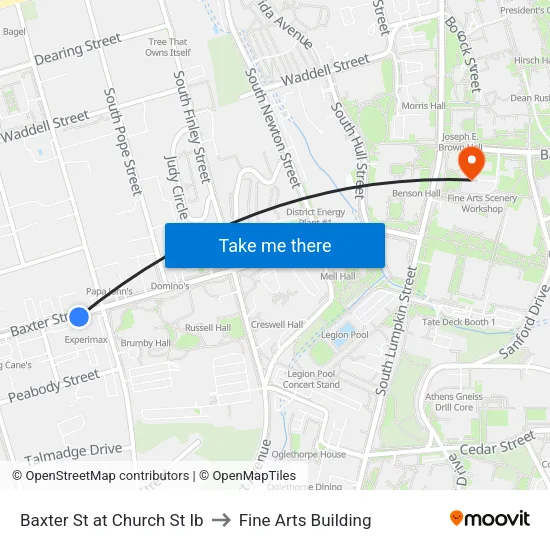 Baxter St at Church St Ib to Fine Arts Building map