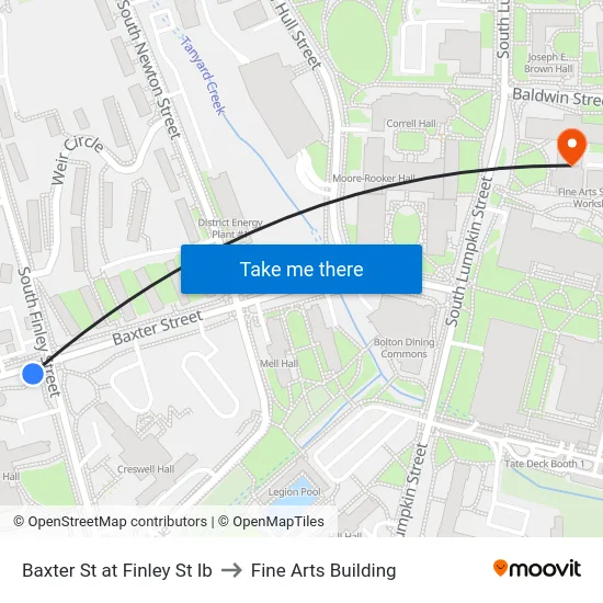 Baxter St at Finley St Ib to Fine Arts Building map