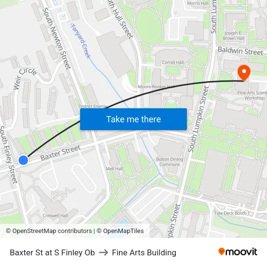 Baxter St at S Finley Ob to Fine Arts Building map
