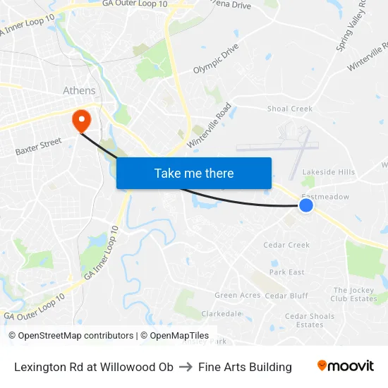 Lexington Rd at Willowood Ob to Fine Arts Building map