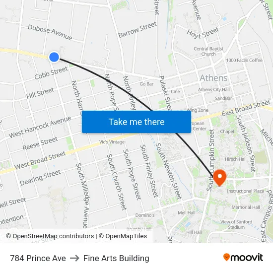 784 Prince Ave to Fine Arts Building map