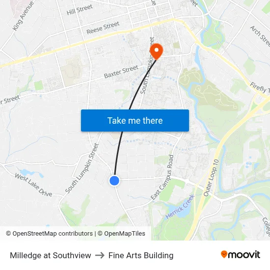 Milledge at Southview to Fine Arts Building map