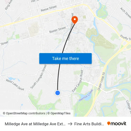 Milledge Ave at Milledge Ave Ext Ib to Fine Arts Building map