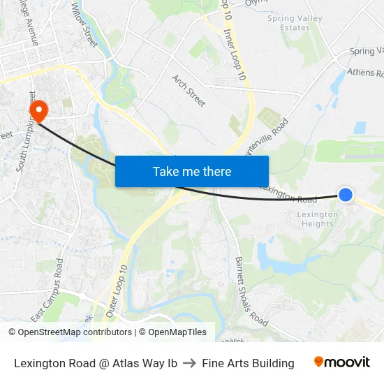Lexington Road @ Atlas Way Ib to Fine Arts Building map