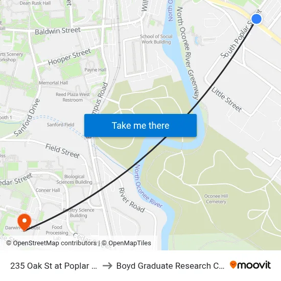 235 Oak St at Poplar St Ib to Boyd Graduate Research Center map