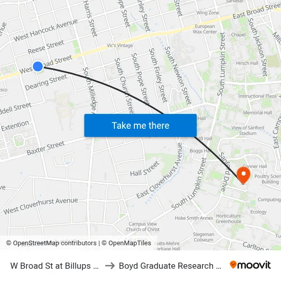 W Broad St at Billups St Ob to Boyd Graduate Research Center map