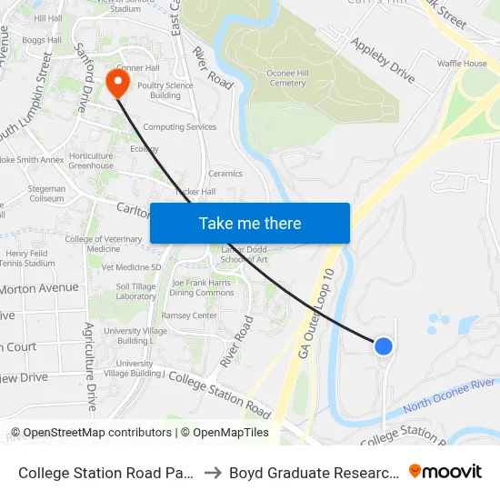 College Station Road Park & Ride to Boyd Graduate Research Center map
