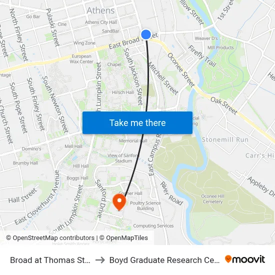 Broad at Thomas St Ob to Boyd Graduate Research Center map