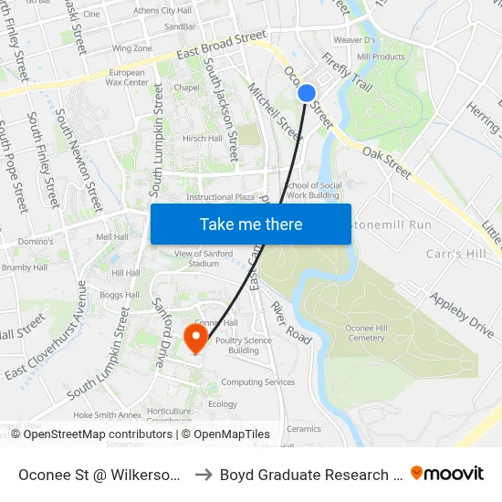 Oconee St @ Wilkerson St Ob to Boyd Graduate Research Center map