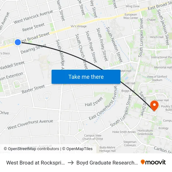 West Broad at Rocksprings Ob to Boyd Graduate Research Center map