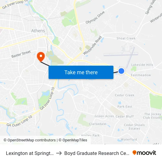Lexington at Springtree to Boyd Graduate Research Center map