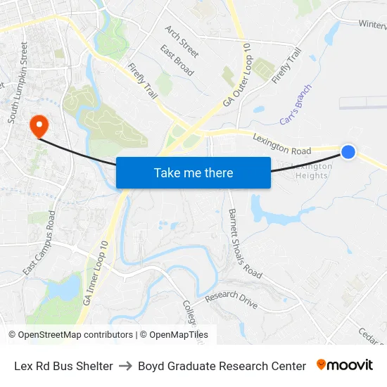 Lex Rd Bus Shelter to Boyd Graduate Research Center map