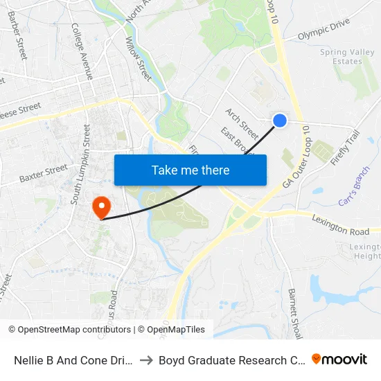 Nellie B And Cone Drive Ib to Boyd Graduate Research Center map