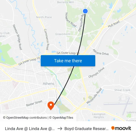 Linda Ave @ Linda Ave @ Clarke Cty to Boyd Graduate Research Center map
