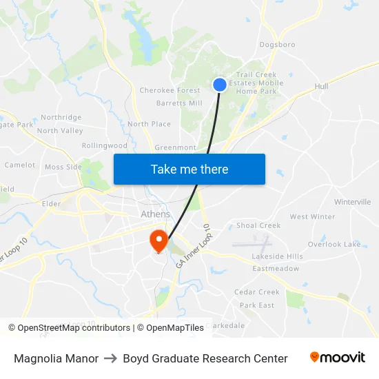 Magnolia Manor to Boyd Graduate Research Center map
