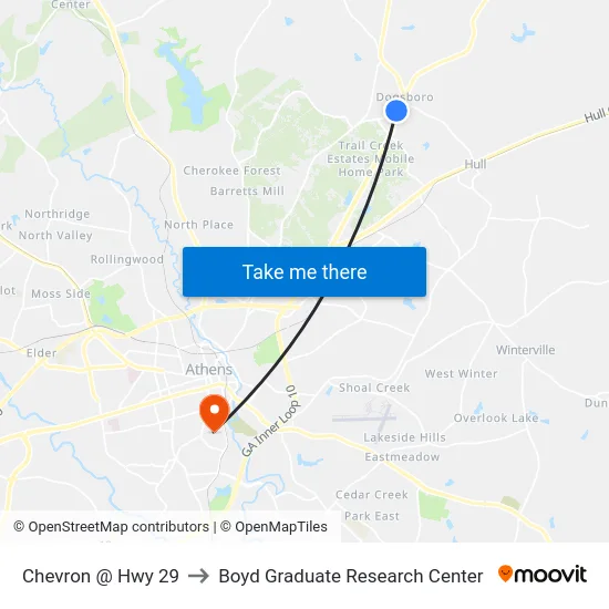 Chevron @ Hwy 29 to Boyd Graduate Research Center map