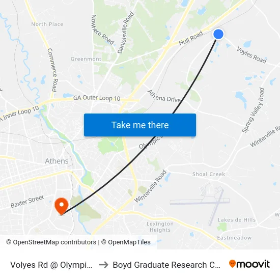 Volyes Rd @ Olympic Dr to Boyd Graduate Research Center map