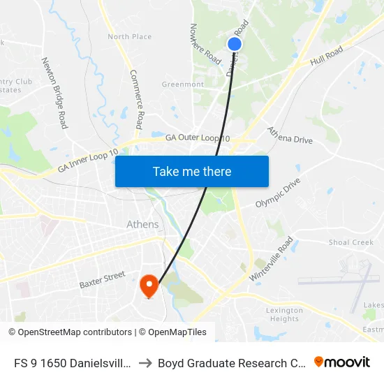 FS 9 1650 Danielsville Rd to Boyd Graduate Research Center map