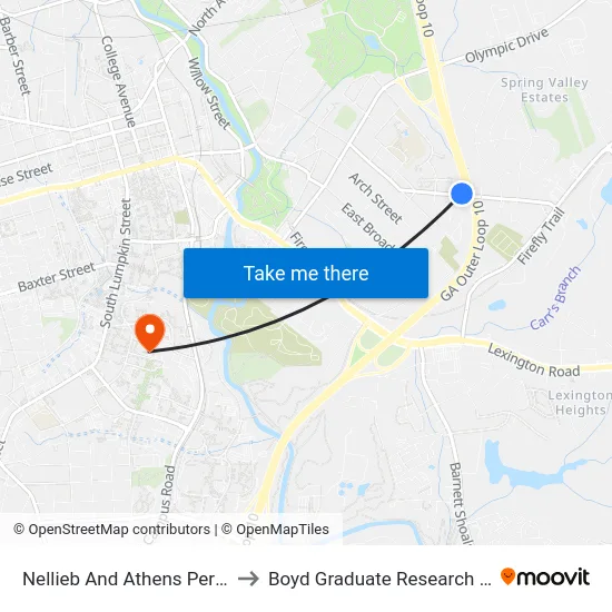 Nellieb And Athens Perimeter to Boyd Graduate Research Center map