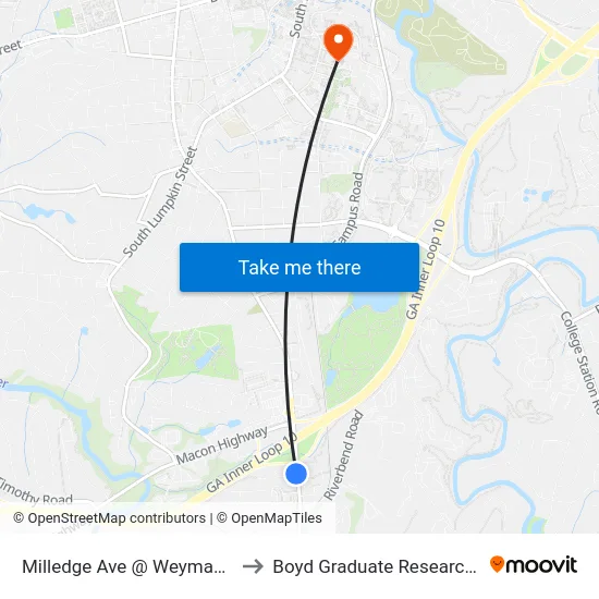 Milledge Ave @ Weymand Cir Sb to Boyd Graduate Research Center map