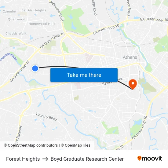 Forest Heights to Boyd Graduate Research Center map