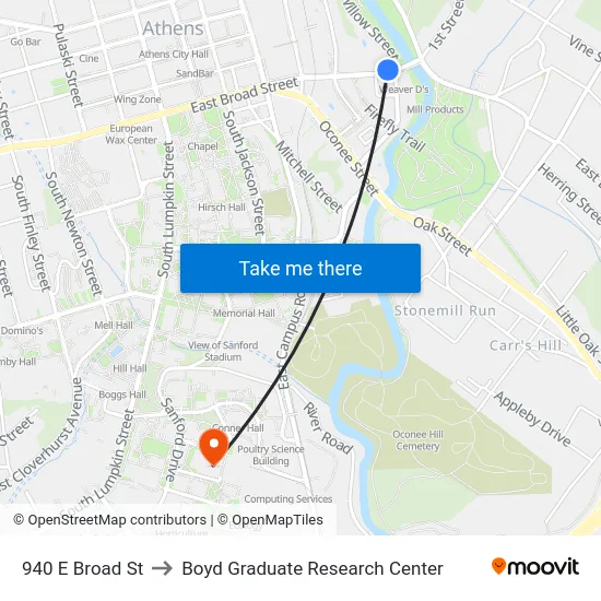 940 E Broad St to Boyd Graduate Research Center map
