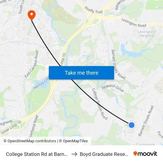 College Station Rd at Barnett Shoals Rd to Boyd Graduate Research Center map