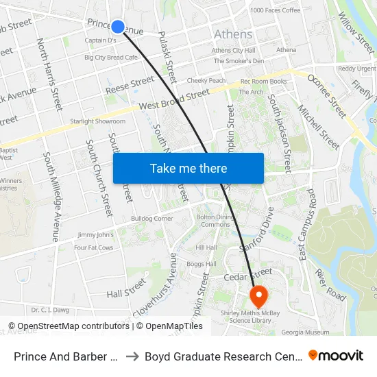 Prince And Barber Ob to Boyd Graduate Research Center map