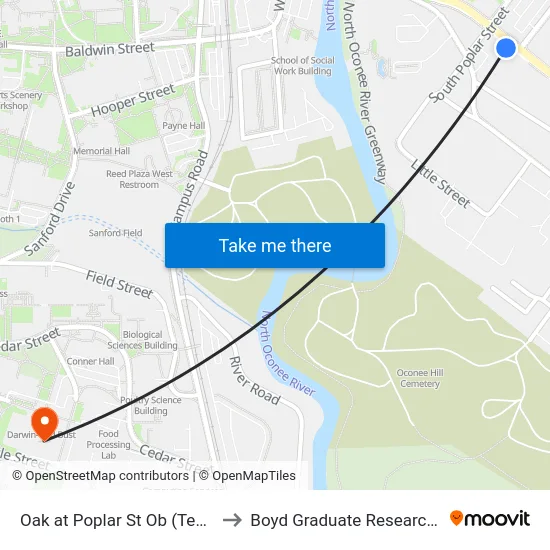 Oak at Poplar St Ob (Temporary) to Boyd Graduate Research Center map