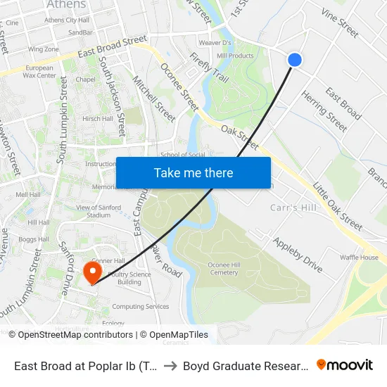 East Broad at Poplar Ib (Temporary) to Boyd Graduate Research Center map