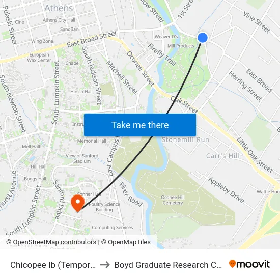 Chicopee Ib (Temporary) to Boyd Graduate Research Center map