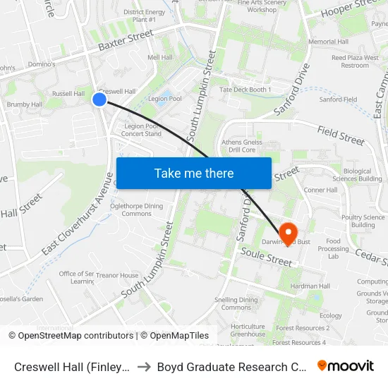 Creswell Hall (Finley St.) to Boyd Graduate Research Center map