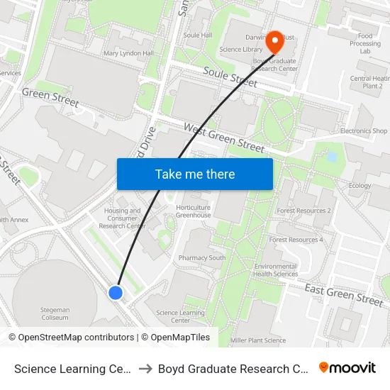 Science Learning Center to Boyd Graduate Research Center map