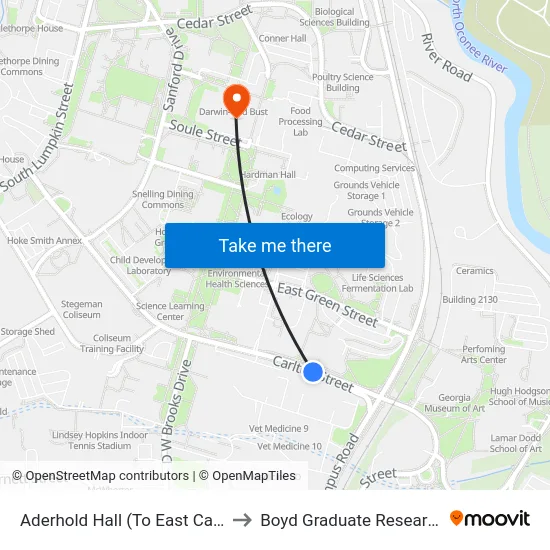 Aderhold Hall (To East Campus Rd.) to Boyd Graduate Research Center map