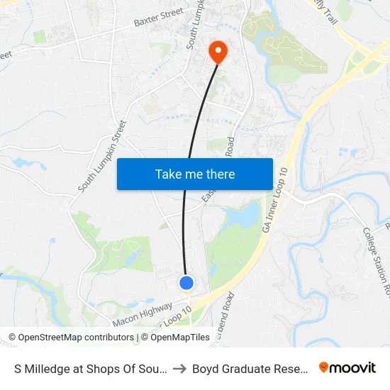 S Milledge at Shops Of South Athens Ob to Boyd Graduate Research Center map