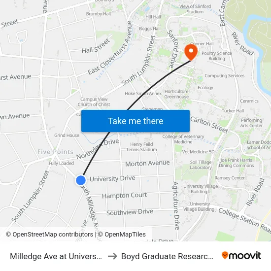 Milledge Ave at University Dr Ib to Boyd Graduate Research Center map