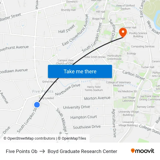 Five Points Ob to Boyd Graduate Research Center map