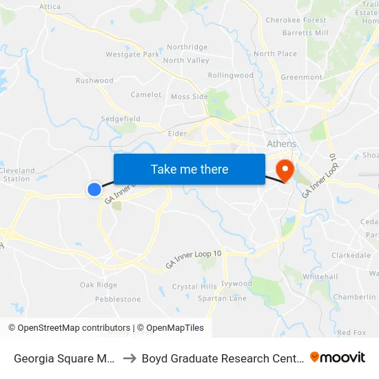 Georgia Square Mall to Boyd Graduate Research Center map