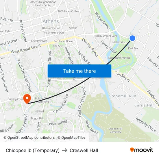 Chicopee Ib (Temporary) to Creswell Hall map