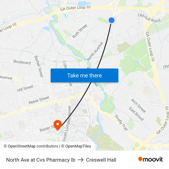 North Ave at Cvs Pharmacy Ib to Creswell Hall map
