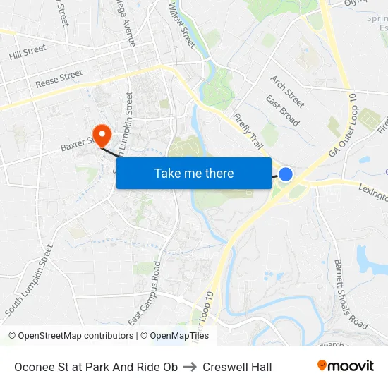 Oconee St at Park And Ride Ob to Creswell Hall map